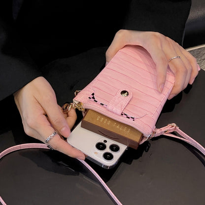 Stone Texture Card Holder Mobile Phone Bag, with Short Strap, with Long Strap, Zipper with Long Strap