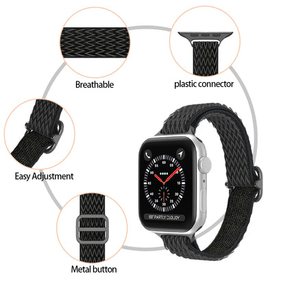 Wave Small Waist Nylon Watch Band For Apple Watch Series, 7 45mm / 6&SE&5&4 44mm / 3&2&1 42mm, 7 41mm / 6&SE&5&4 40mm / 3&2&1 38mm
