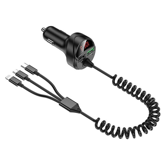 Chargeur de voiture rapide C68 à affichage numérique LED QC3.0 3 en 1 avec câble spiralé, C68 avec câble spiralé, C68 (Argent)