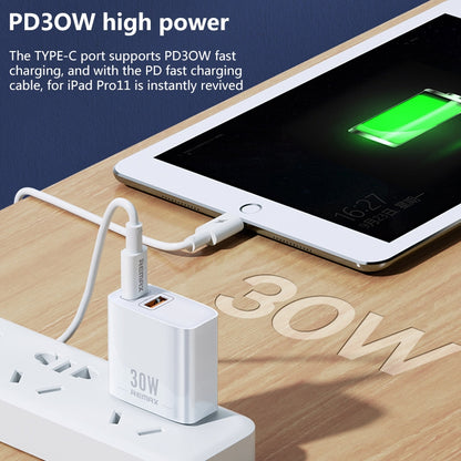 REMAX RP-U82 30W USB+USB-C/Type-C Dual Interface Fast Charger, CN Plug, UK Plug, US Plug