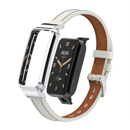 Microfiber Leather Metal Frame Watch Band, For Xiaomi Mi Band 7 Pro