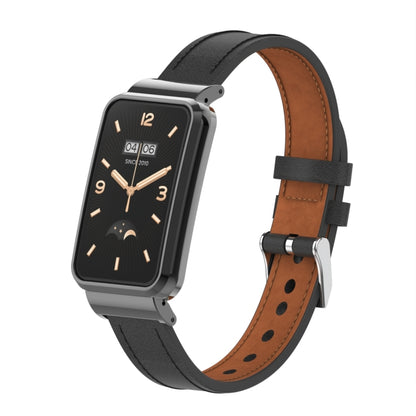 Microfiber Leather Metal Frame Watch Band, For Xiaomi Mi Band 7 Pro
