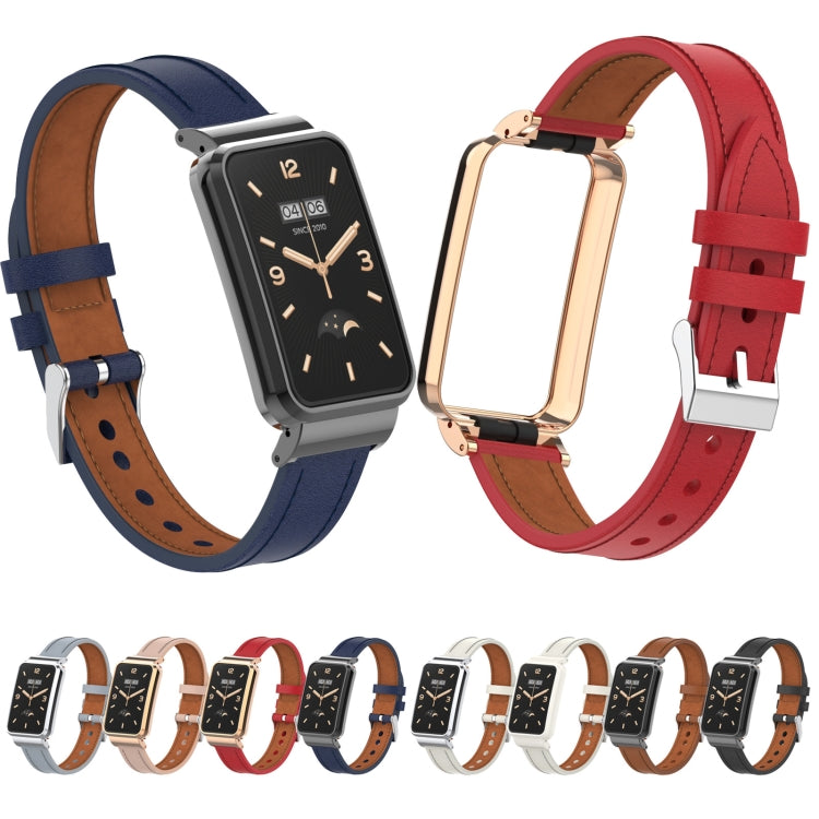Microfiber Leather Metal Frame Watch Band, For Xiaomi Mi Band 7 Pro