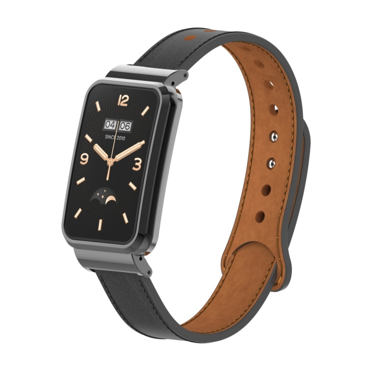 Double Stud Leather Metal Frame Watch Band, For Xiaomi Mi Band 7 Pro