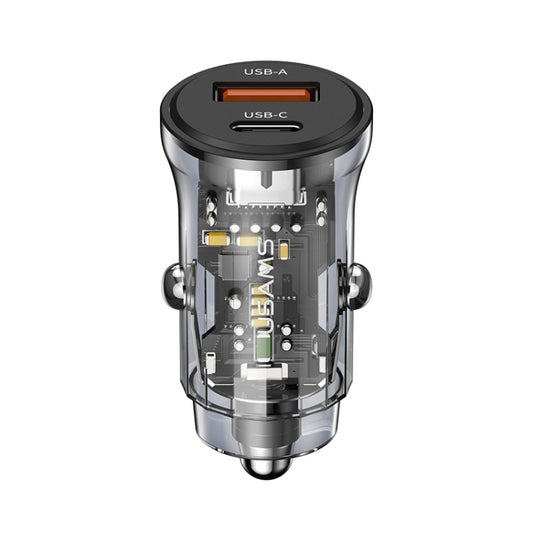 Chargeur de voiture mini transparent double port 30W USAMS US-CC164 C32, C32
