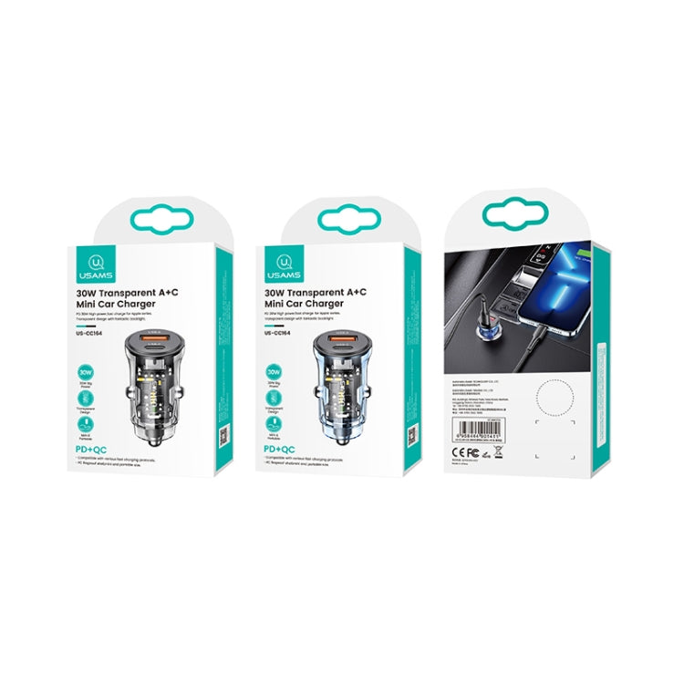 Chargeur de voiture mini transparent double port 30W USAMS US-CC164 C32, C32