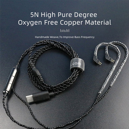 CVJ V6.TC 1.25m Type-C Digital Decoding Oxygen-free Copper Earphone Cable, 0.75mm, 0.78mm