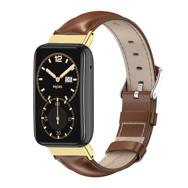 Mijobs Genuine Leather Top Layer Cowhide Watch Band, For Xiaomi Mi Band 7 Pro