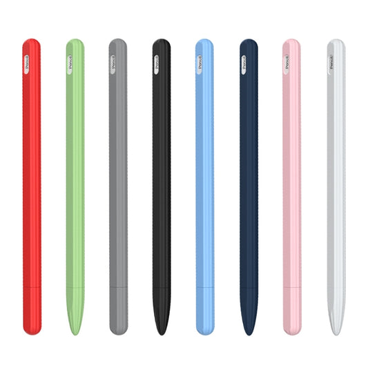 3 in 1 Striped Liquid Silicone Stylus Case with Two Tip Caps, For Apple Pencil 1, For Apple Pencil 2