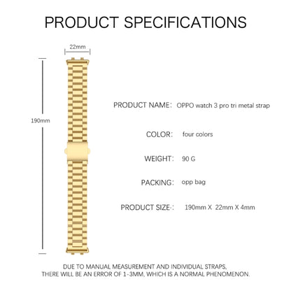 Three-bead Flat Buckle Stainless Steel Watch Band, For OPPO Watch 3 Pro, For OPPO Watch 3