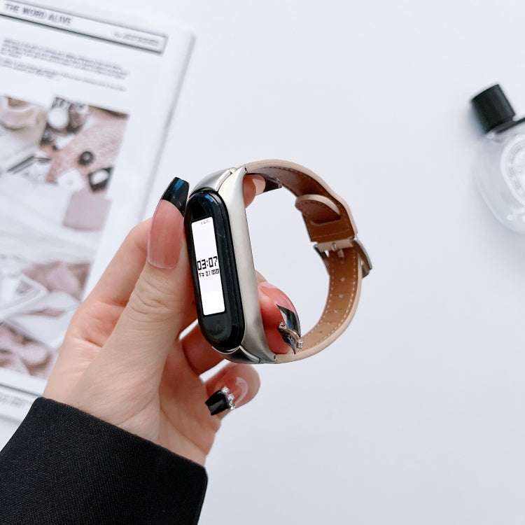 8-buckle Leather Watch Band, For Xiaomi Mi Band 7