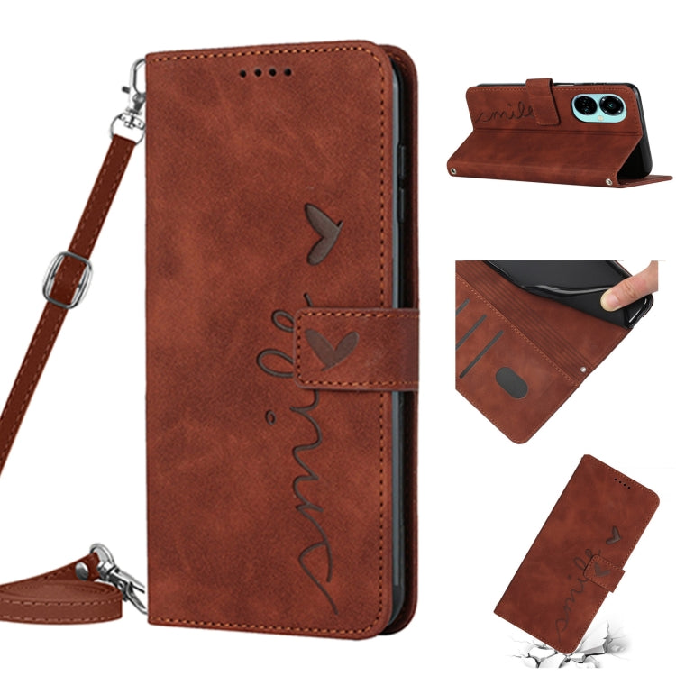 Skin Feel Heart Pattern Leather Phone Case with Lanyard, For Tecno Camon 19, For Tecno Camon 19 Neo, For Tecno Camon 19 Pro 5G, For Tecno Spark 9 Pro, For Tecno Spark 9T, For Tecno Pova 3