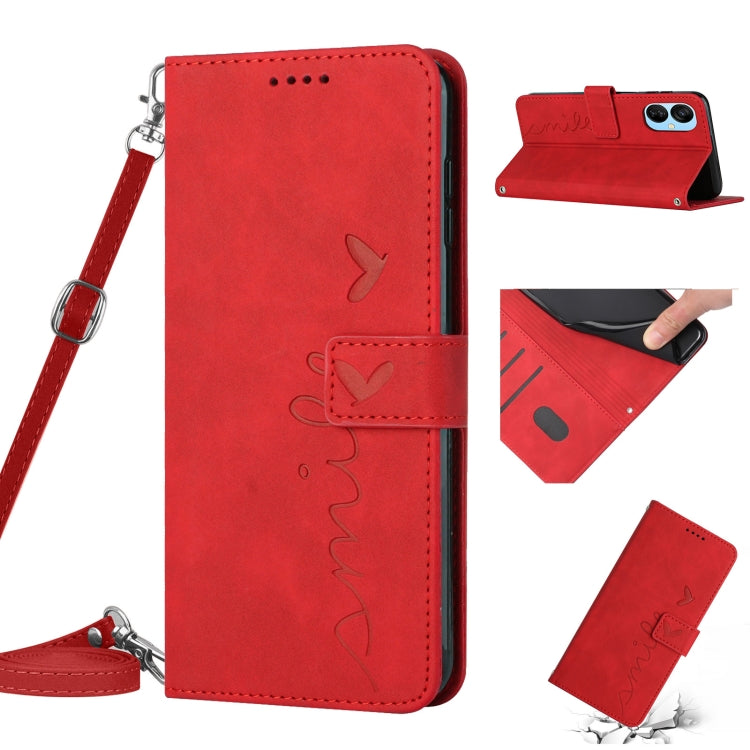 Skin Feel Heart Pattern Leather Phone Case with Lanyard, For Tecno Camon 19, For Tecno Camon 19 Neo, For Tecno Camon 19 Pro 5G, For Tecno Spark 9 Pro, For Tecno Spark 9T, For Tecno Pova 3
