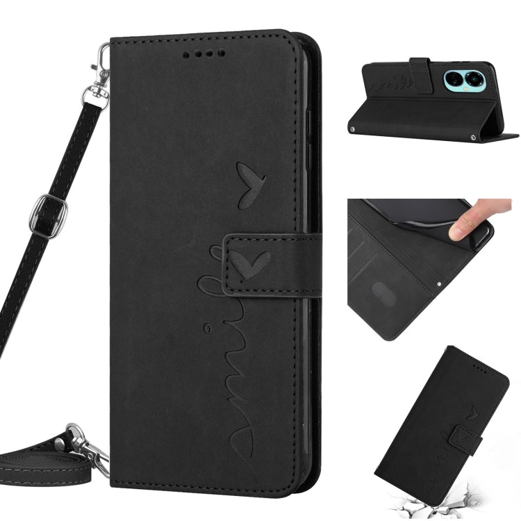 Skin Feel Heart Pattern Leather Phone Case with Lanyard, For Tecno Camon 19, For Tecno Camon 19 Neo, For Tecno Camon 19 Pro 5G, For Tecno Spark 9 Pro, For Tecno Spark 9T, For Tecno Pova 3