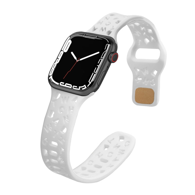 English Letters Silicone Watch Band, For Apple Watch Ultra 49mm / Series 8&7 45mm / SE 2&6&SE&5&4 44mm / 3&2&1 42mm, For Apple Watch Series 8&7 41mm / SE 2&6&SE&5&4 40mm / 3&2&1 38mm