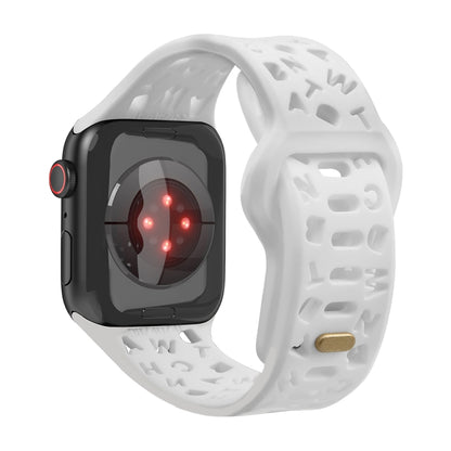 English Letters Silicone Watch Band, For Apple Watch Ultra 49mm / Series 8&7 45mm / SE 2&6&SE&5&4 44mm / 3&2&1 42mm, For Apple Watch Series 8&7 41mm / SE 2&6&SE&5&4 40mm / 3&2&1 38mm