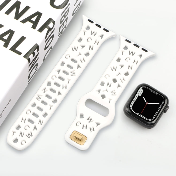 English Letters Silicone Watch Band, For Apple Watch Ultra 49mm / Series 8&7 45mm / SE 2&6&SE&5&4 44mm / 3&2&1 42mm, For Apple Watch Series 8&7 41mm / SE 2&6&SE&5&4 40mm / 3&2&1 38mm