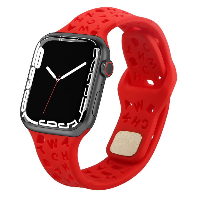English Letters Silicone Watch Band, For Apple Watch Ultra 49mm / Series 8&7 45mm / SE 2&6&SE&5&4 44mm / 3&2&1 42mm, For Apple Watch Series 8&7 41mm / SE 2&6&SE&5&4 40mm / 3&2&1 38mm