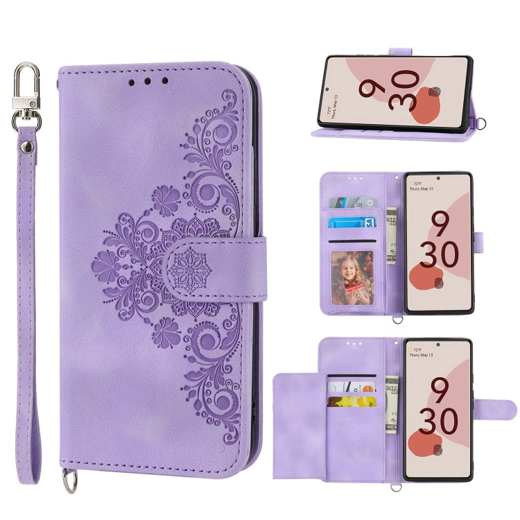 Skin-feel Flowers Embossed Wallet Leather Phone Case, For Sony Xperia 10 IV, For Sony Xperia 1 IV, For Google Pixel 6, For Google Pixel 6 Pro, For Google Pixel 6a, For Google Pixel 7 5G, For Google Pixel 7 Pro 5G