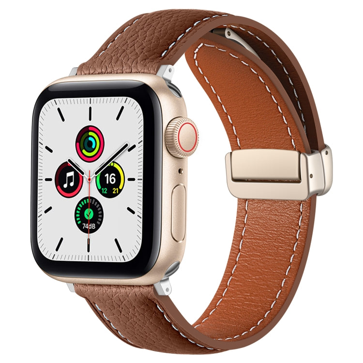 Folding Buckle Genuine Leather Watch Band, For Apple Watch Ultra 49mm / Series 8&7 45mm / SE 2&6&SE&5&4 44mm / 3&2&1 42mm, For Apple Watch Series 8&7 41mm / SE 2&6&SE&5&4 40mm / 3&2&1 38mm