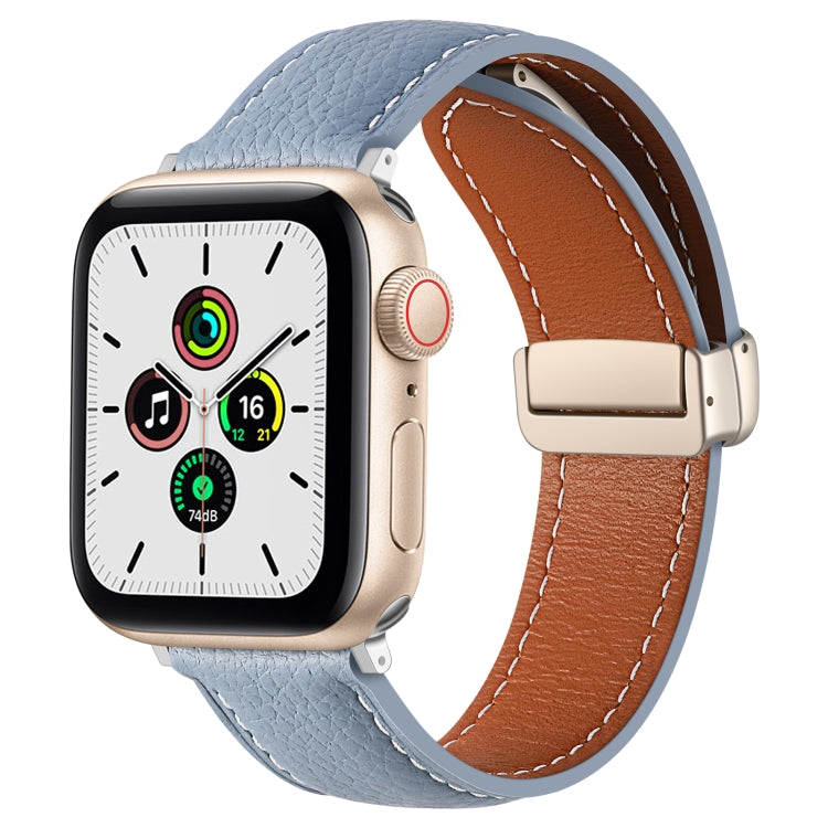 Folding Buckle Genuine Leather Watch Band, For Apple Watch Ultra 49mm / Series 8&7 45mm / SE 2&6&SE&5&4 44mm / 3&2&1 42mm, For Apple Watch Series 8&7 41mm / SE 2&6&SE&5&4 40mm / 3&2&1 38mm