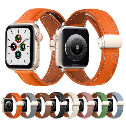 Folding Buckle Genuine Leather Watch Band, For Apple Watch Ultra 49mm / Series 8&7 45mm / SE 2&6&SE&5&4 44mm / 3&2&1 42mm, For Apple Watch Series 8&7 41mm / SE 2&6&SE&5&4 40mm / 3&2&1 38mm