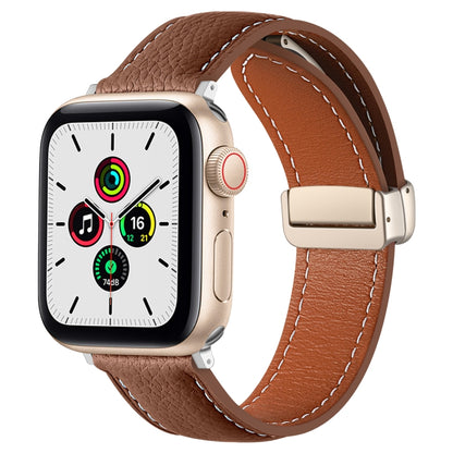 Folding Buckle Genuine Leather Watch Band, For Apple Watch Ultra 49mm / Series 8&7 45mm / SE 2&6&SE&5&4 44mm / 3&2&1 42mm, For Apple Watch Series 8&7 41mm / SE 2&6&SE&5&4 40mm / 3&2&1 38mm