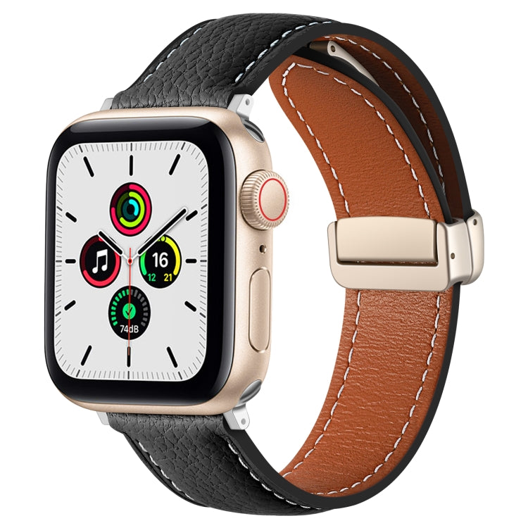 Folding Buckle Genuine Leather Watch Band, For Apple Watch Ultra 49mm / Series 8&7 45mm / SE 2&6&SE&5&4 44mm / 3&2&1 42mm, For Apple Watch Series 8&7 41mm / SE 2&6&SE&5&4 40mm / 3&2&1 38mm