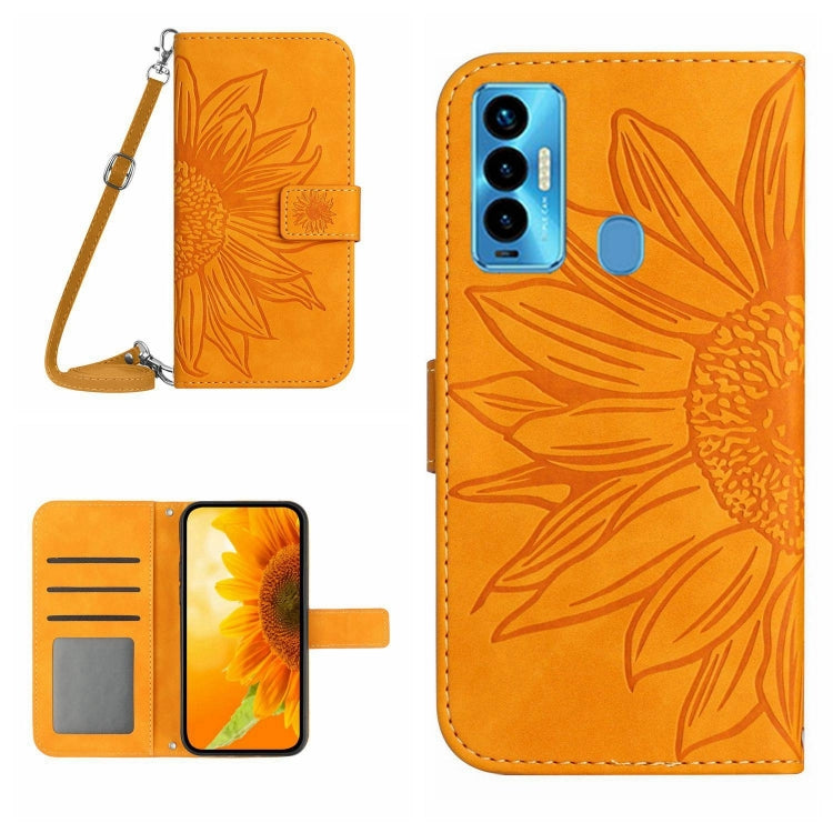 Skin Feel Sun Flower Pattern Flip Leather Phone Case with Lanyard, For Tecno Camon 18i, For Tecno Camon 19 Pro, For Tecno Pova 2, For Tecno Spark 8, For Tecno Spark Go 2022 / Spark 8C