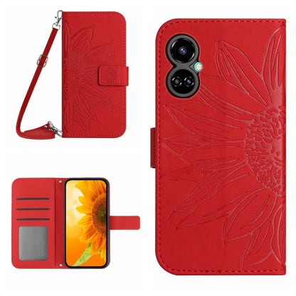 Skin Feel Sun Flower Pattern Flip Leather Phone Case with Lanyard, For Tecno Camon 18i, For Tecno Camon 19 Pro, For Tecno Pova 2, For Tecno Spark 8, For Tecno Spark Go 2022 / Spark 8C