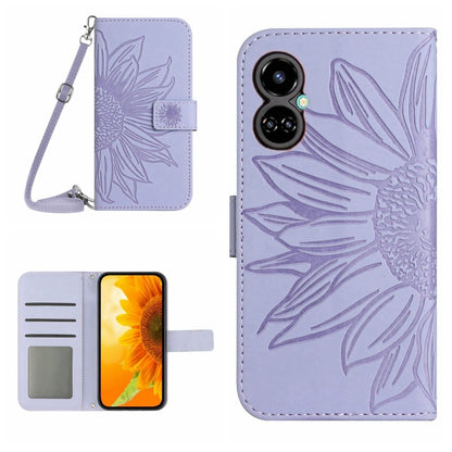 Skin Feel Sun Flower Pattern Flip Leather Phone Case with Lanyard, For Tecno Camon 18i, For Tecno Camon 19 Pro, For Tecno Pova 2, For Tecno Spark 8, For Tecno Spark Go 2022 / Spark 8C