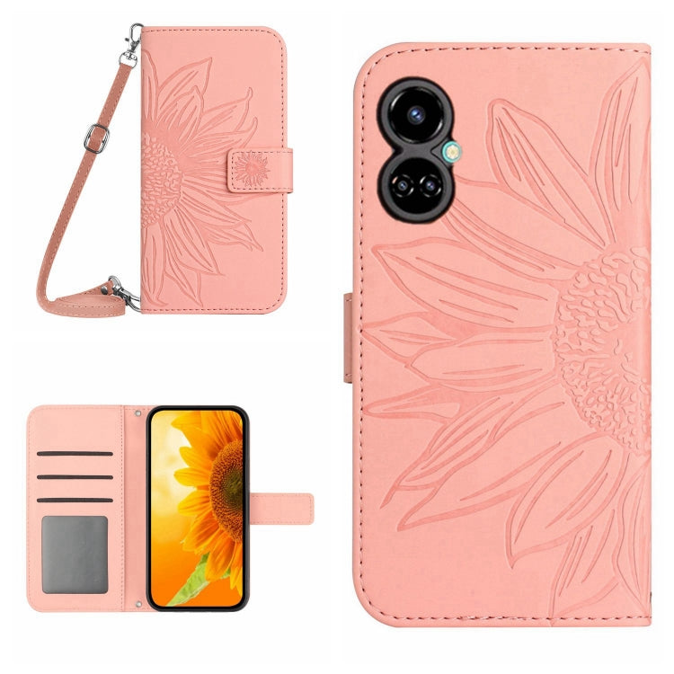 Skin Feel Sun Flower Pattern Flip Leather Phone Case with Lanyard, For Tecno Camon 18i, For Tecno Camon 19 Pro, For Tecno Pova 2, For Tecno Spark 8, For Tecno Spark Go 2022 / Spark 8C