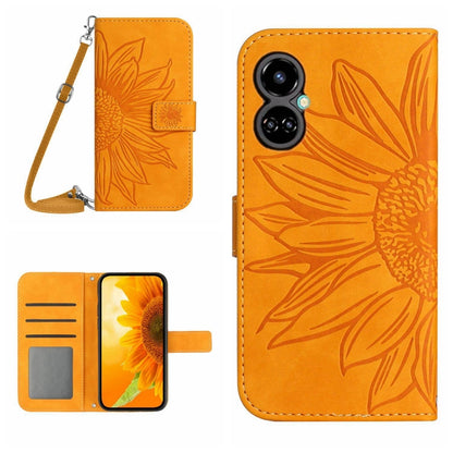 Skin Feel Sun Flower Pattern Flip Leather Phone Case with Lanyard, For Tecno Camon 18i, For Tecno Camon 19 Pro, For Tecno Pova 2, For Tecno Spark 8, For Tecno Spark Go 2022 / Spark 8C