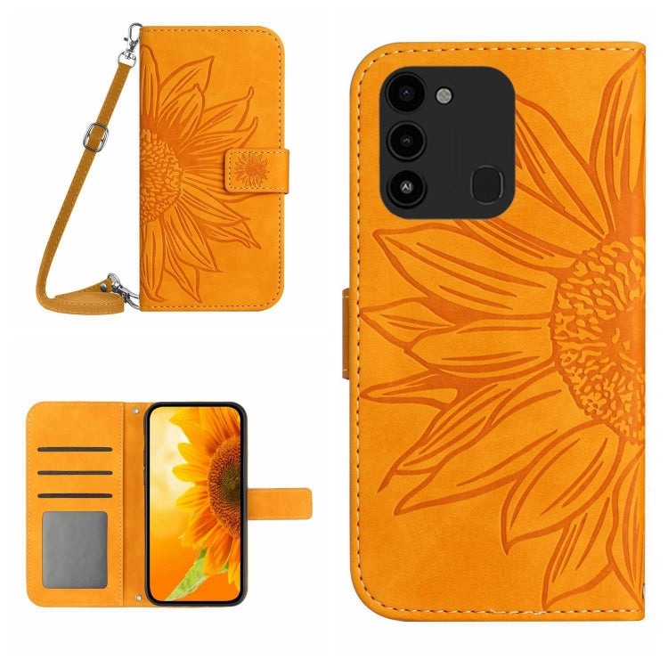 Skin Feel Sun Flower Pattern Flip Leather Phone Case with Lanyard, For Tecno Camon 18i, For Tecno Camon 19 Pro, For Tecno Pova 2, For Tecno Spark 8, For Tecno Spark Go 2022 / Spark 8C
