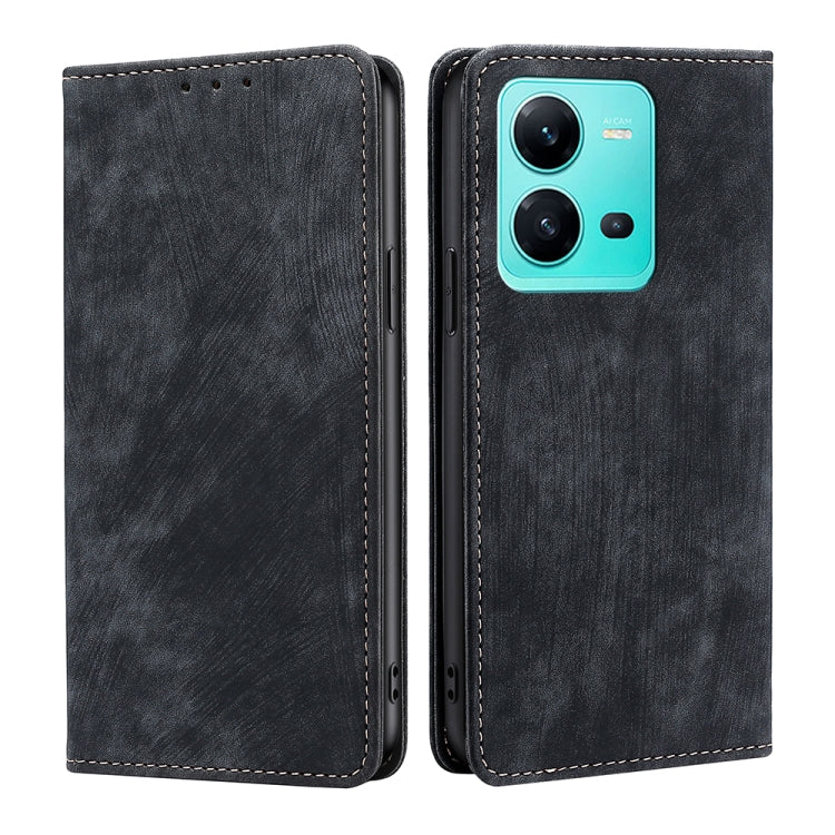 RFID Anti-theft Brush Magnetic Leather Phone Case, For OPPO A17, For Realme C33 4G, For vivo V25 5G/V25e 5G, For vivo Y16 4G/Y02s 4G, For Sharp Aquos sense7 Plus, For Xiaomi Civi 2 5G, For Xiaomi Poco M5 4G