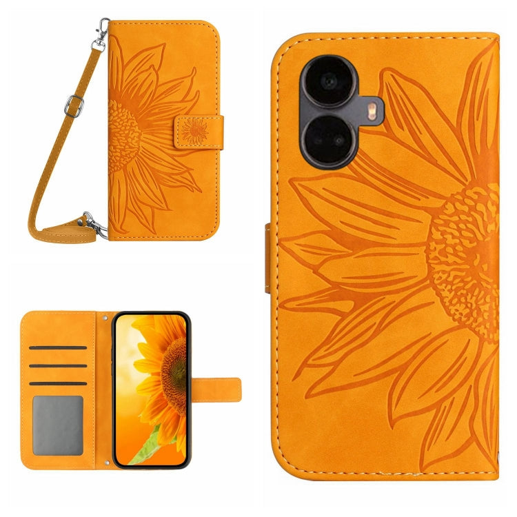Skin Feel Sun Flower Pattern Flip Leather Phone Case with Lanyard, For Motorola Moto E22s, For Realme 9i 5G, For Realme 10 Pro+