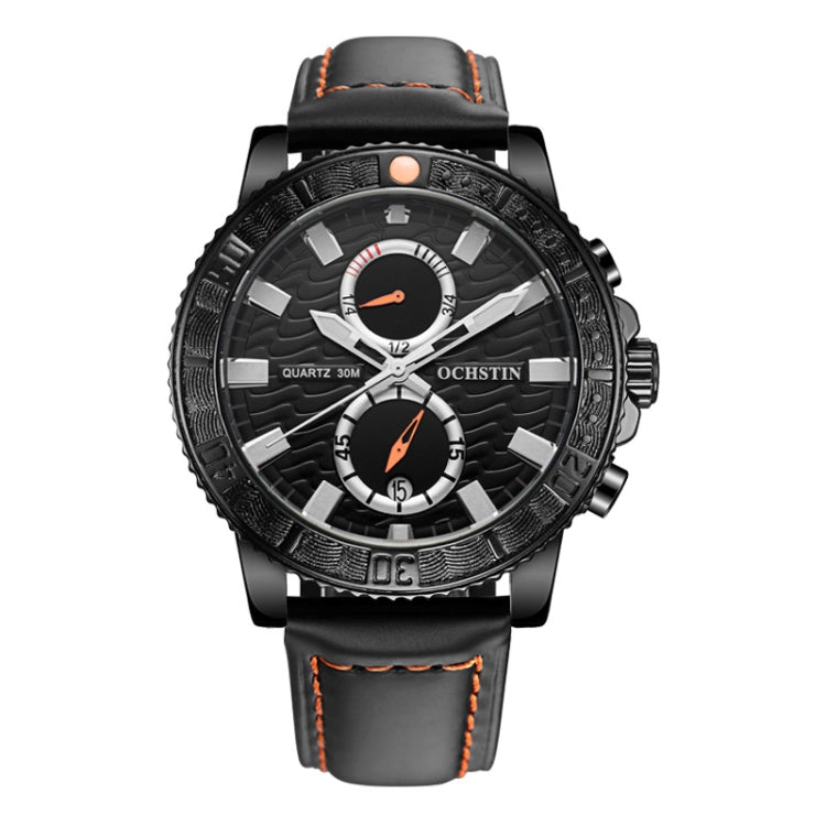 Montre Homme Multifonctionnelle à Quartz Lumineuse en Cuir Véritable Ochstin 6045A