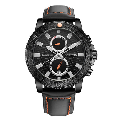Montre Homme Multifonctionnelle à Quartz Lumineuse en Cuir Véritable Ochstin 6045A