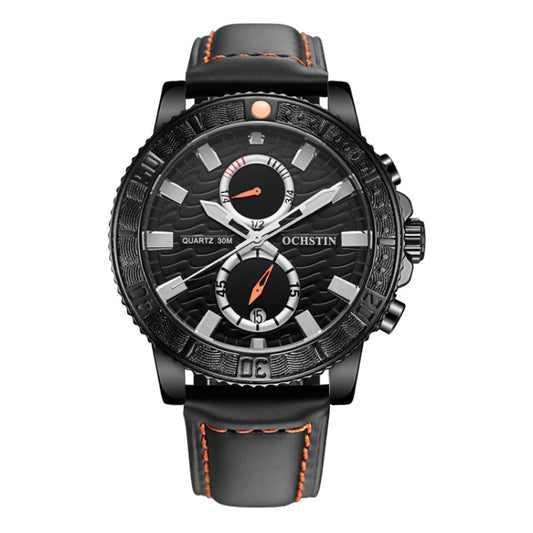 Montre Homme Multifonctionnelle à Quartz Lumineuse en Cuir Véritable Ochstin 6045A