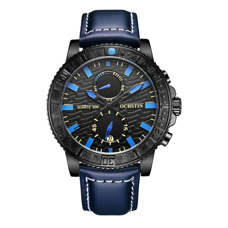 Montre Homme Multifonctionnelle à Quartz Lumineuse en Cuir Véritable Ochstin 6045A