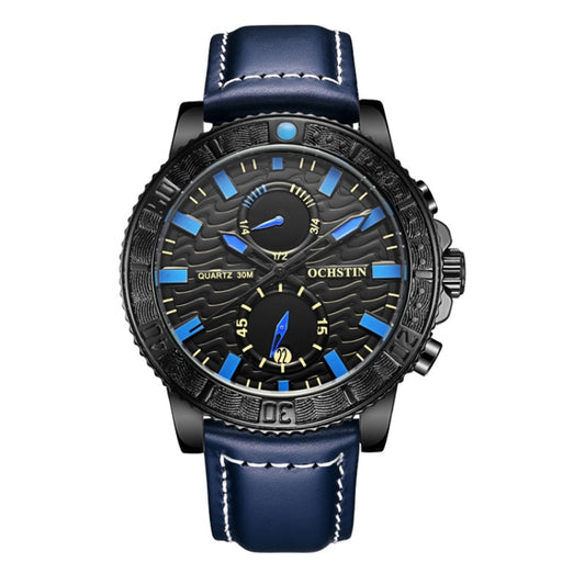 Montre Homme Multifonctionnelle à Quartz Lumineuse en Cuir Véritable Ochstin 6045A