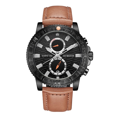 Montre Homme Multifonctionnelle à Quartz Lumineuse en Cuir Véritable Ochstin 6045A