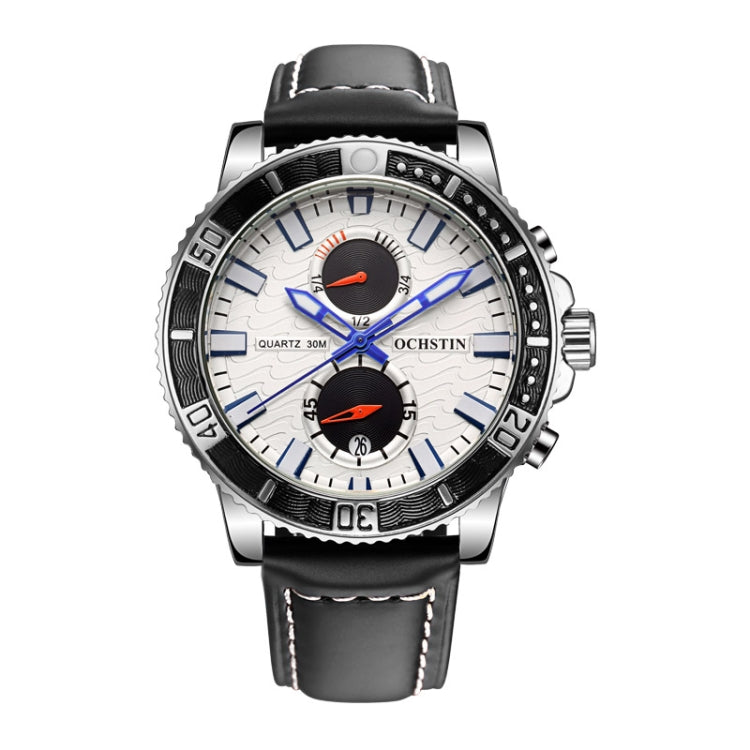 Montre Homme Multifonctionnelle à Quartz Lumineuse en Cuir Véritable Ochstin 6045A