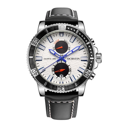 Montre Homme Multifonctionnelle à Quartz Lumineuse en Cuir Véritable Ochstin 6045A