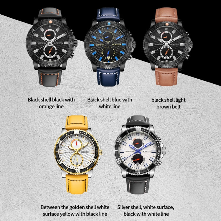 Montre Homme Multifonctionnelle à Quartz Lumineuse en Cuir Véritable Ochstin 6045A