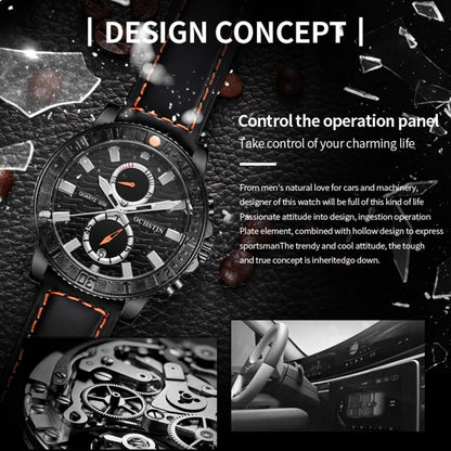 Montre Homme Multifonctionnelle à Quartz Lumineuse en Cuir Véritable Ochstin 6045A