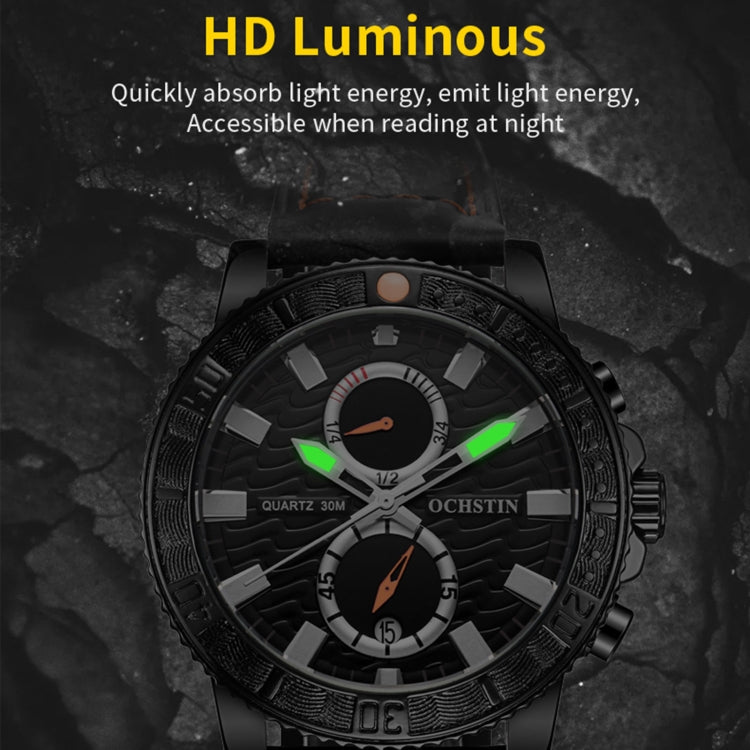 Montre Homme Multifonctionnelle à Quartz Lumineuse en Cuir Véritable Ochstin 6045A
