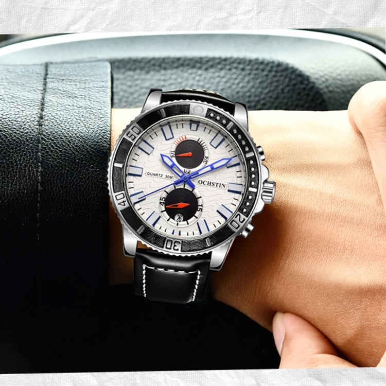 Montre Homme Multifonctionnelle à Quartz Lumineuse en Cuir Véritable Ochstin 6045A