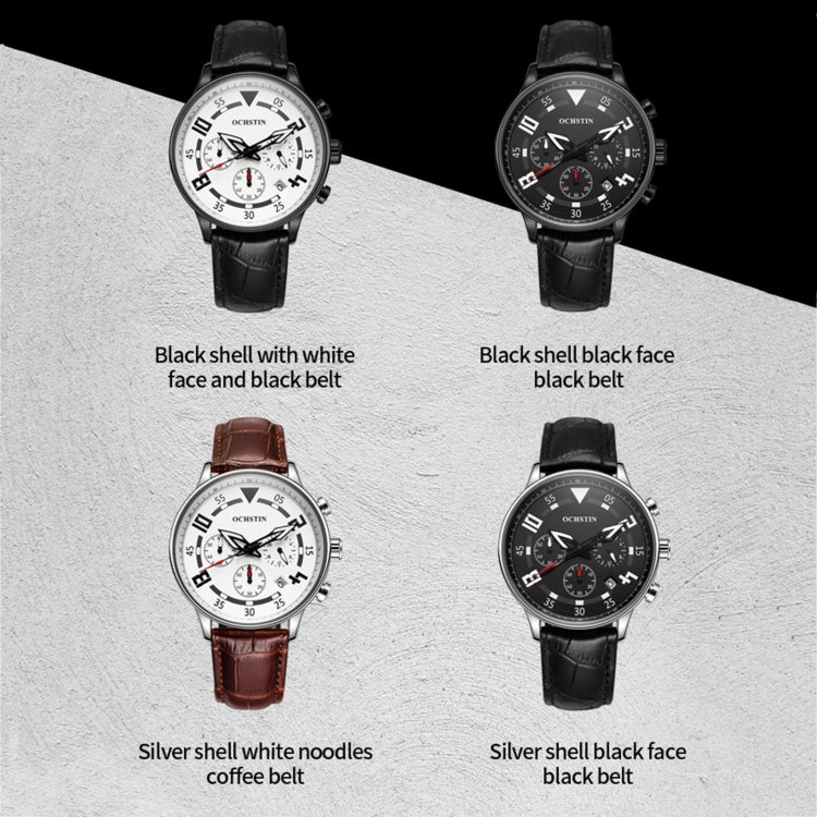 Montre en cuir multifonctionnelle à quartz pour homme, Ochstin 6050B