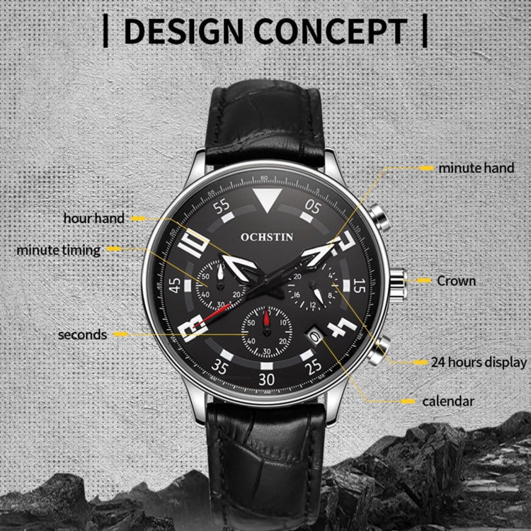 Montre en cuir multifonctionnelle à quartz pour homme, Ochstin 6050B